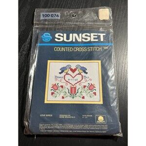 Sunset Designs Love Birds Diane Brakefield Cross Stitch Kit 990 4x5 framed VTG